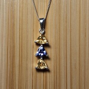 NIB VTG Natural Tanzanite & Golden Topaz Trilogy 925 Pendant Necklace 18"